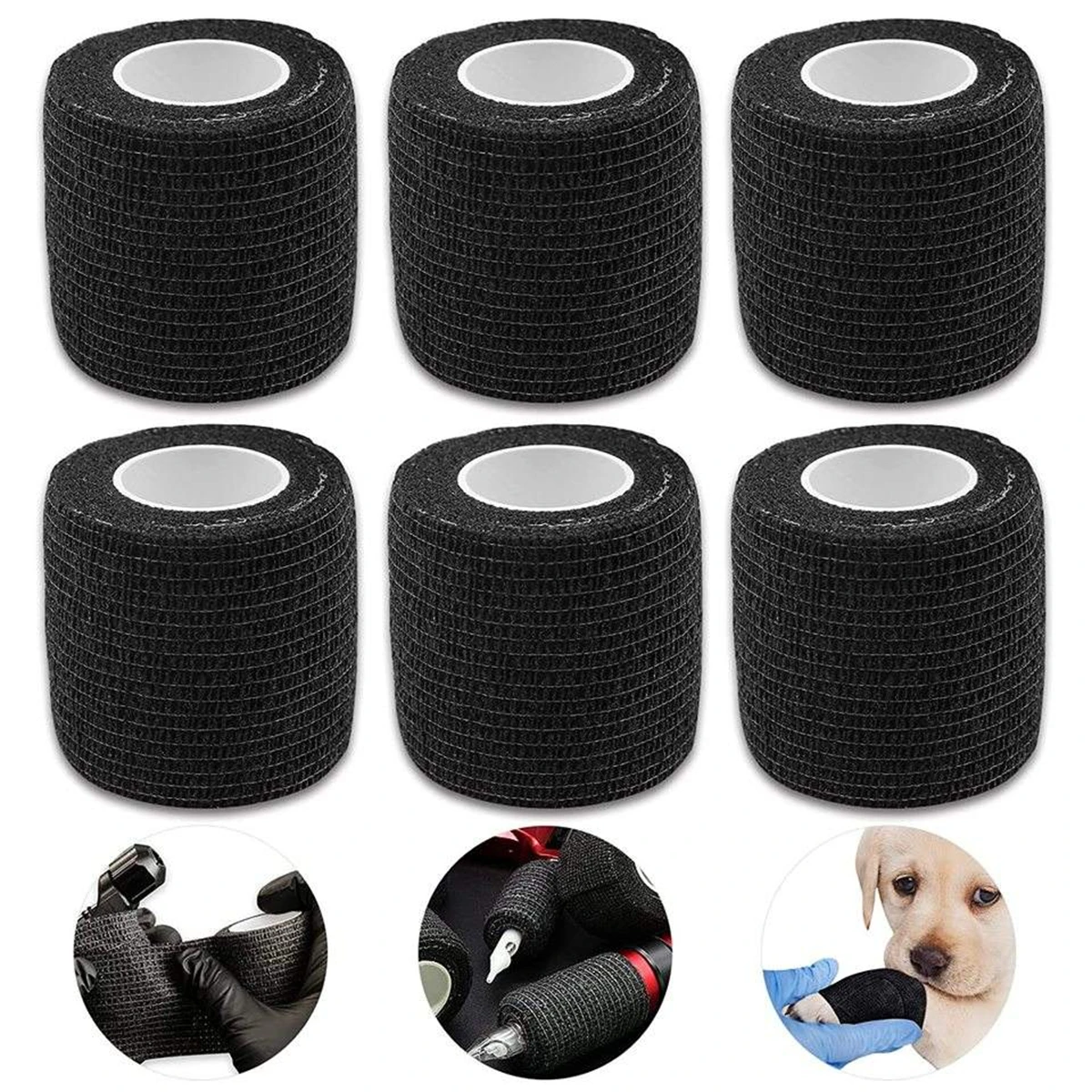 Black Tattoo Grip Bandage Cover Wraps Tapes Self-adhesive Elastic Bandage for Tattoo Machine Tattoo Accessories