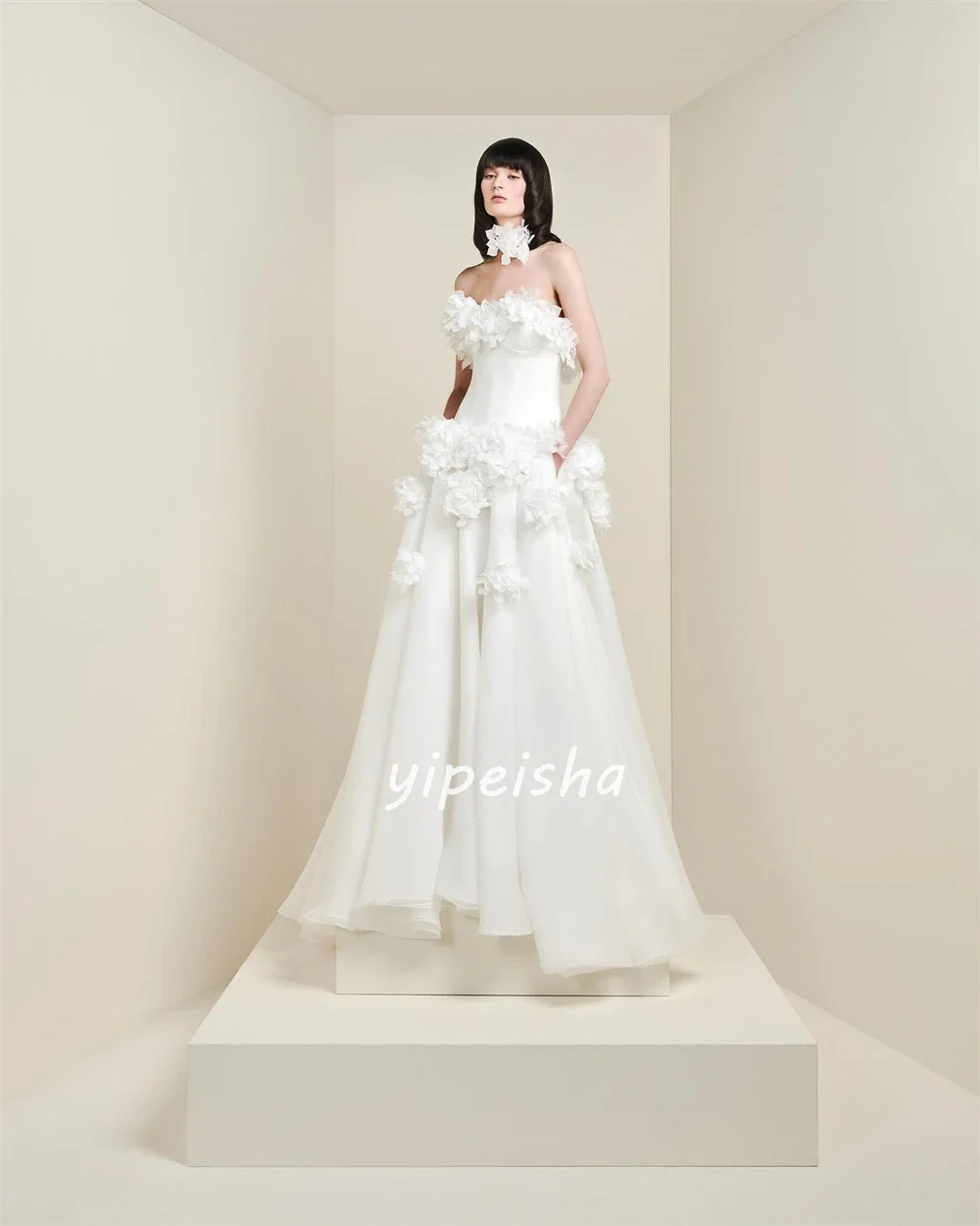 Customized Price AdjustmentJersey Flower Ruched Engagement A-line Strapless Bespoke Occasion Gown Long Dresses