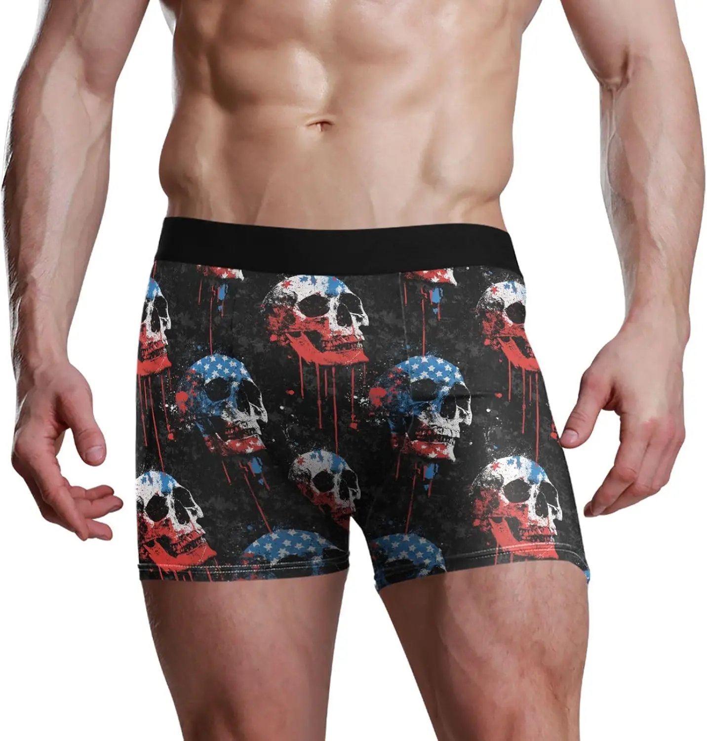 Mens Boxer Briefs Soft Breathable Underwear for Men Red Blue Flag Skull Boxers Shorts S-2XL