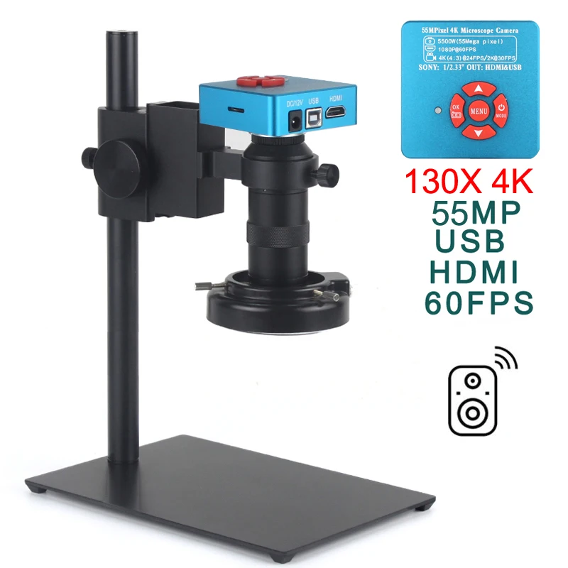 

48MP 4K USB HDMI VGA Digital Video Monocular Microscope Camera Continus Zoom 130X C-Mount Lens For PCB Repair Solderingr Tools