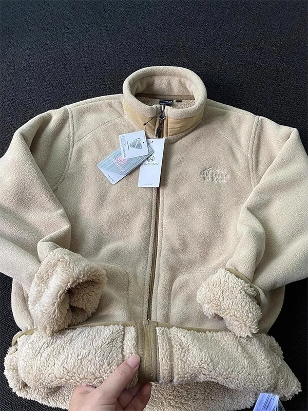 

Thiened Double-sided Fce Jaet Men's Winter Warm Zipper Hoodie Outerwear Stand Collar Heavyweight Sweatirt Coat