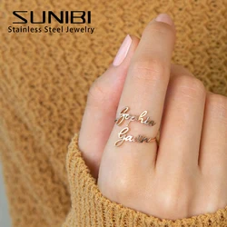 SUNIBI Customized 2 Name Ring for Women Gold Color Personalized Letter 316L Stainless Steel Rings Support Wholesale Dropshipping