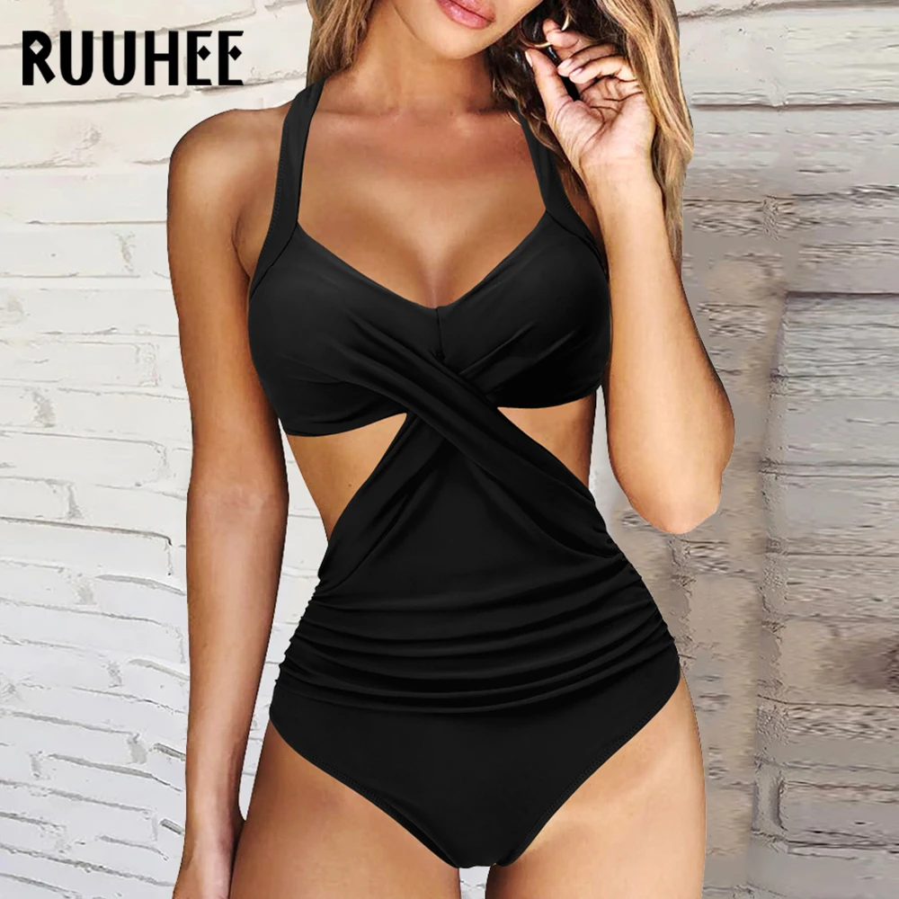 One Piece Swimsuit Women Swimwear Solid Tummy Control Bathing Suits Summer Swimming Leopard Beachwear Monokini Female 2024