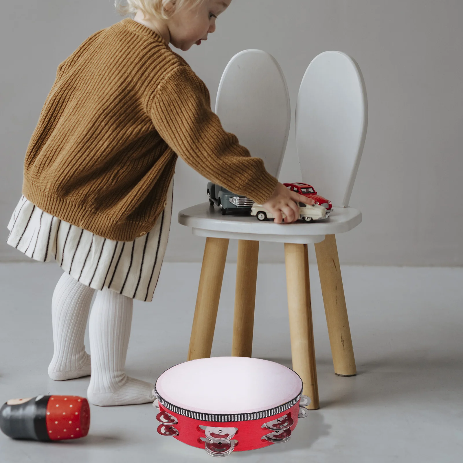 

Wooden Handheld Percussion Tambourine Double Row Bells Bright Clear Sound for Dancing Karaoke Jam Sessions Music