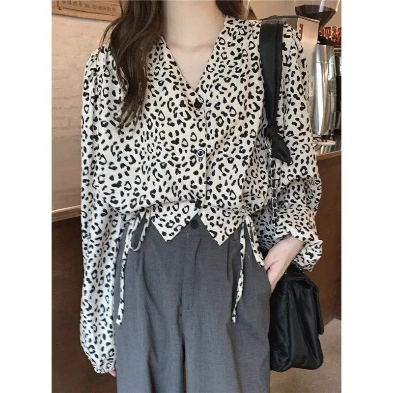 

Шифоновая блузка в стиле ретро, женская осенняя короткая стильная повседневная блузка с завязкой на талии