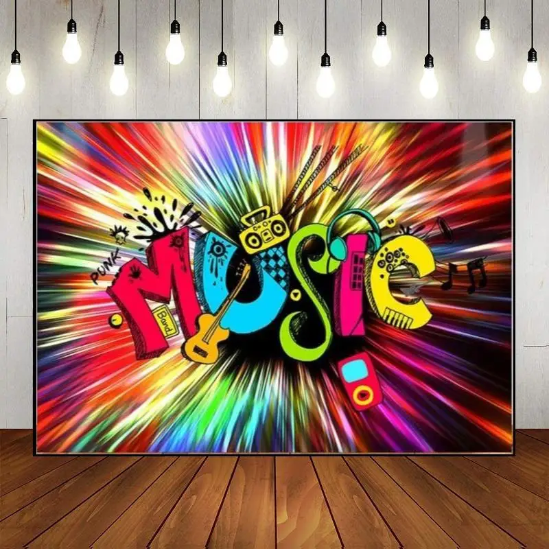 80's 90's Music Decoration Background Party Backdrop Wall Graffiti Radio Blues Soul Rock Guitar Theme Custom Photography Banner