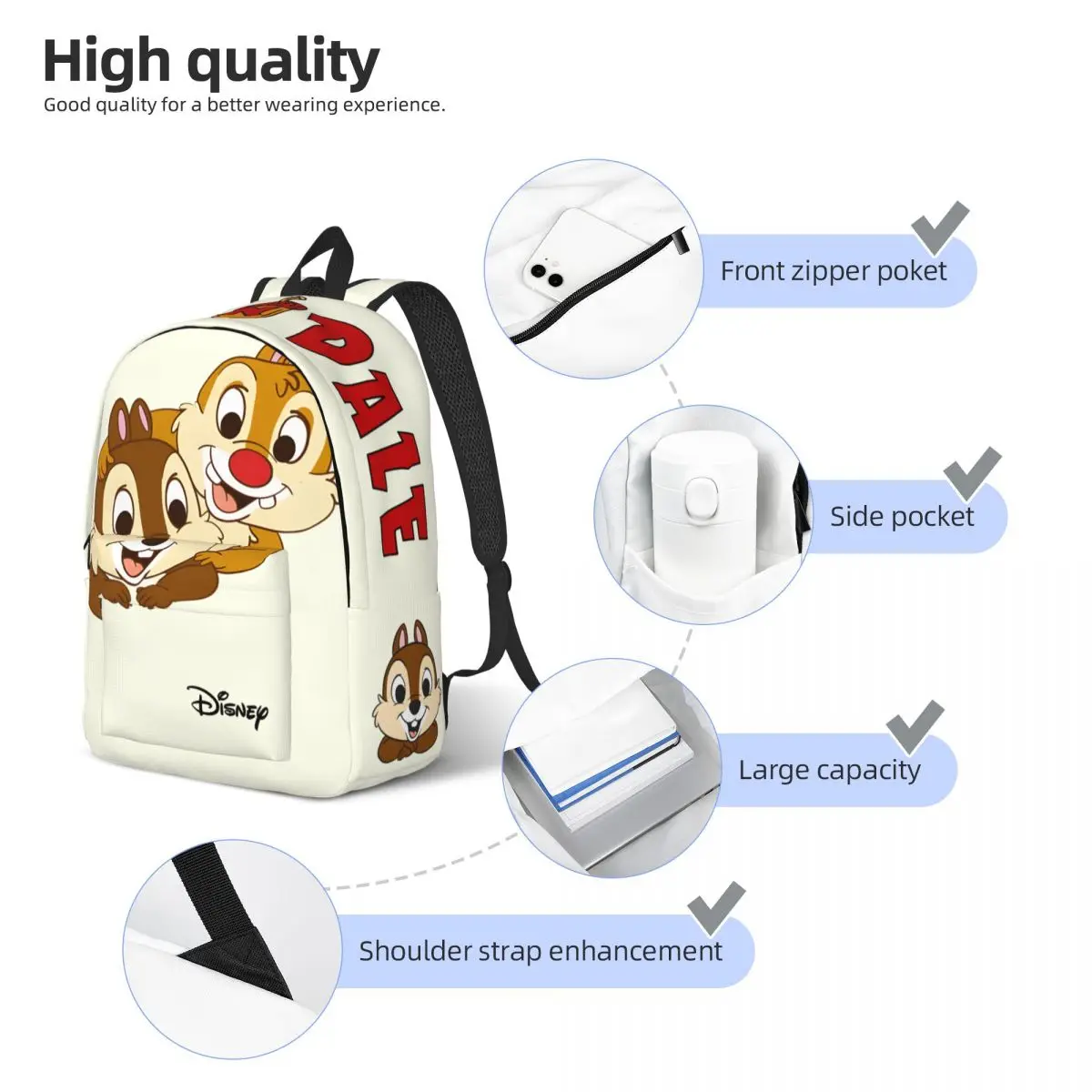 Campus Chip And Dale Retro Washable Solid Disney Chip \'n\' Dale Kindergarten Bag High School Students Schoolbag Birthday