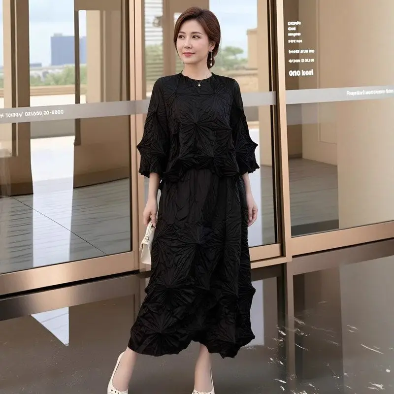 Elegant Two-Piece Set Women's Comfortable Loose Fashionable Age-Defying Complete Outfit Casual Commute Style  Color