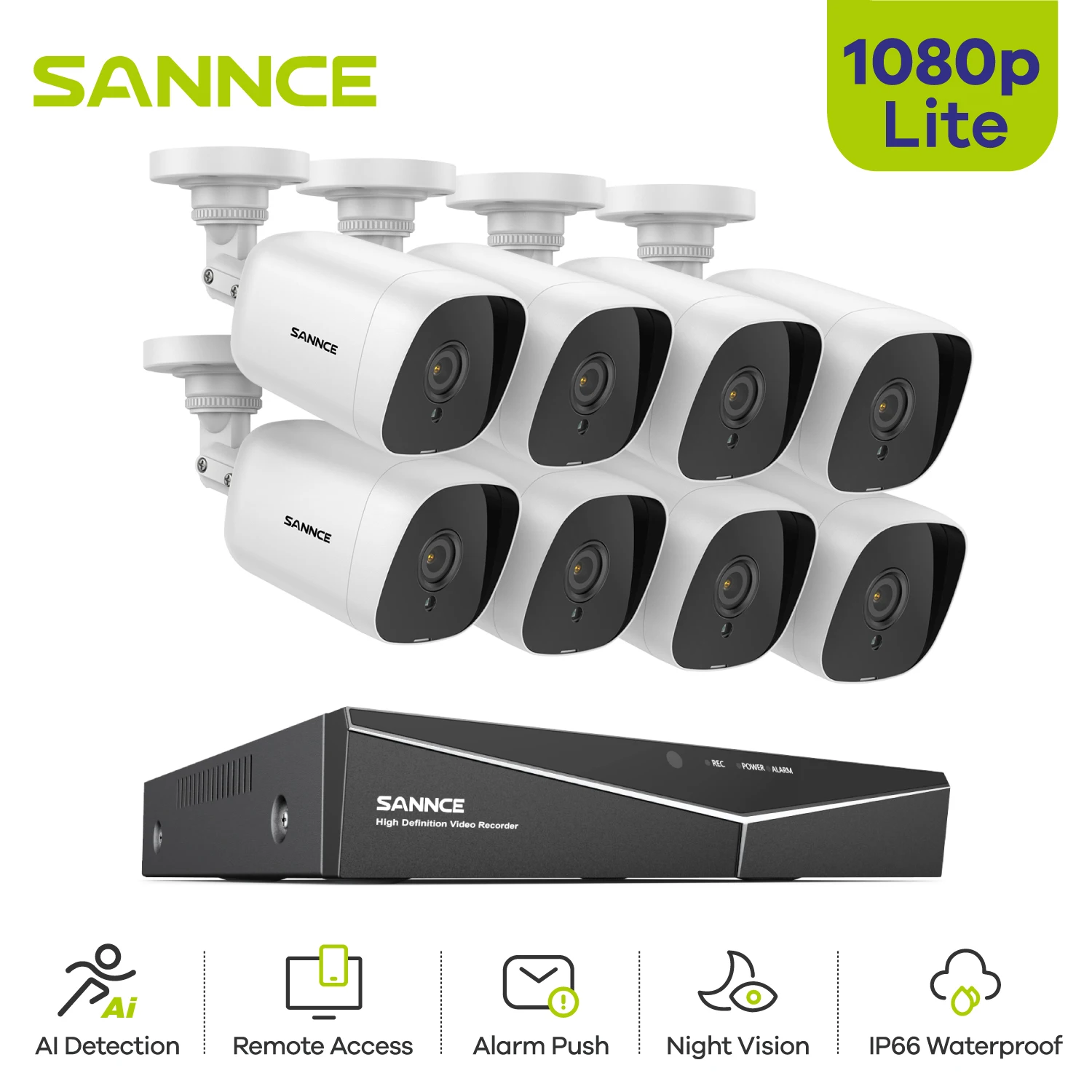 SANNCE-cámara de vigilancia 1080P, protección de seguridad DVR, visión nocturna al aire libre, IR, IP66, Monitor remoto a prueba de agua, Kits de CCTV