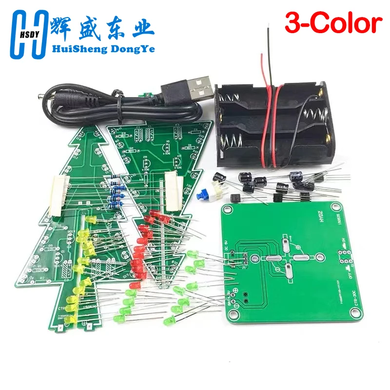 Three-Dimensional 3D Christmas Tree LED DIY Kit Red/Green/Yellow LED Flash Circuit Kit Electronic Fun Suite