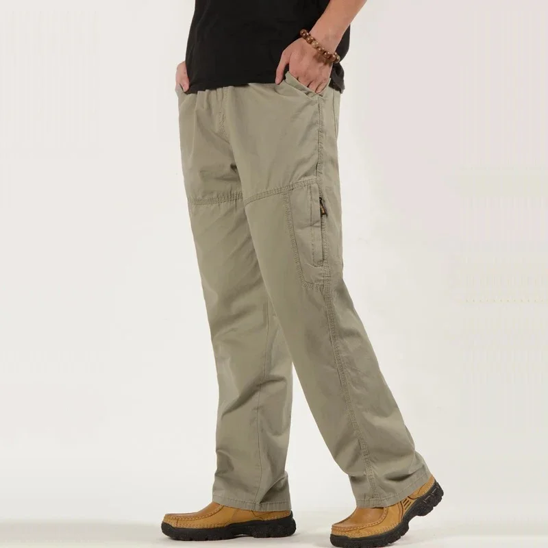 Men's   Pants Oversized Multi Pockets Trousers Plus Size Drawstring Baggy  Pants Khaki Straight Trousers