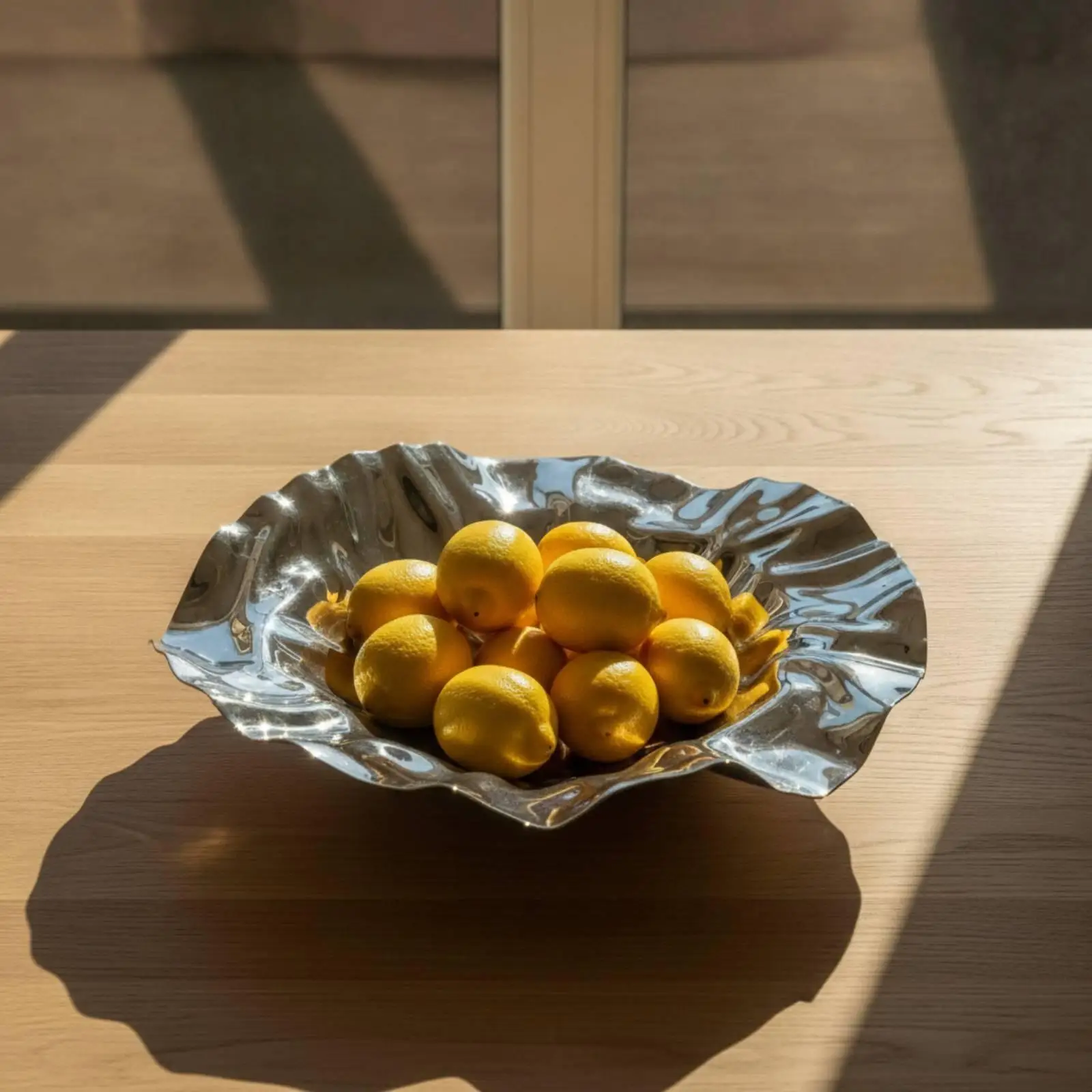 Stainless Steel Fruit Plate Reflective Plate with Rippled Surface Shallow Bowl with Wavy edge for Dining Table, Entryway