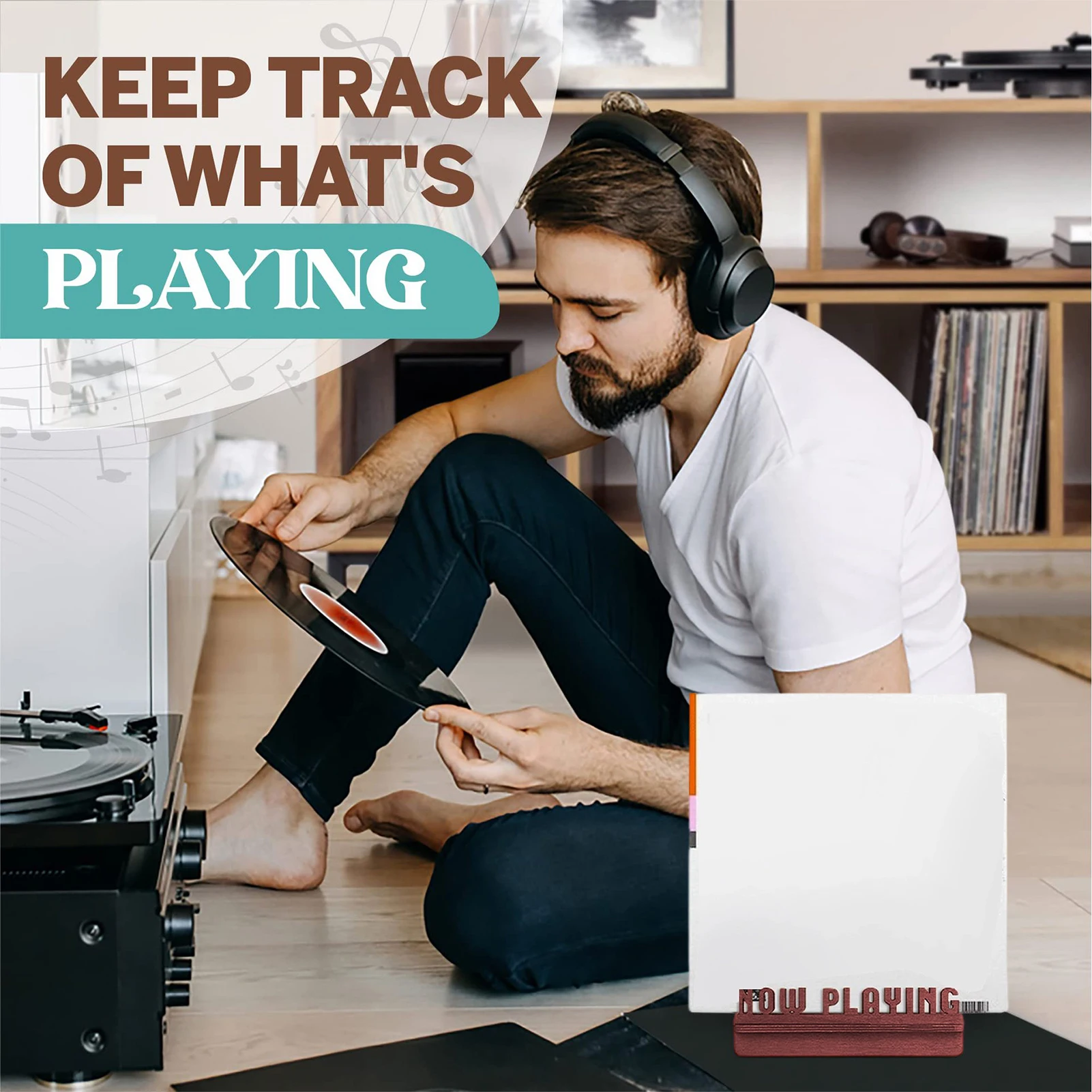 Now Playing Record Holder Wood Record Organizer Album Storage Shelves Holds Up To 5 LP For Home Decoration