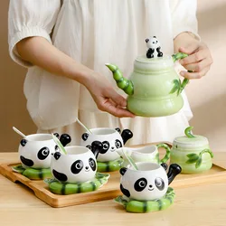 Creative Panda Tea Set Made In China Ceramic High-grade Flowered Tea Pot Cup Coffee Cup Set Gift Enamel Cup Kitchen Tableware