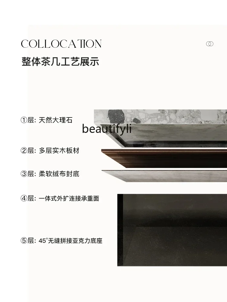 S Natural Marble Square Tea Table Italian Style Light Luxury Minimalist Living Room Suspension Tea Table