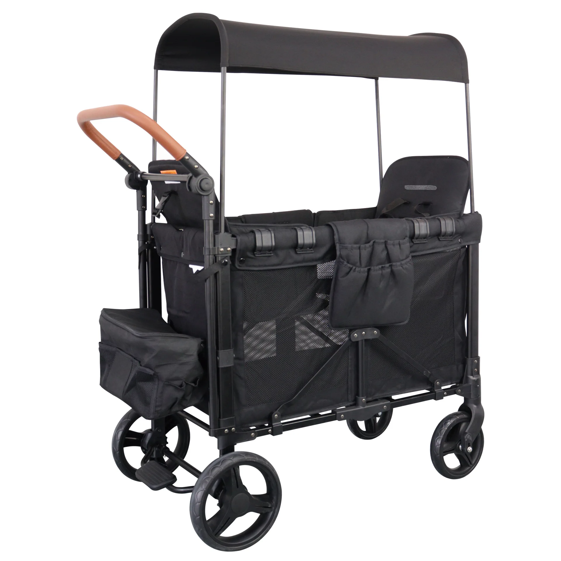 2-Seat Outdoor Camping Wagon Lightweight Folding Utility Cart for Travel Picnic Camping Multi-Purpose Outdoor Gear Trolley