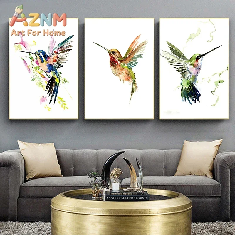 2026 Colorful Abstract Hummingbird Picking Nectar Wall Art Canvas Painting Watercolor Prints Home Decor Pictures Living Room