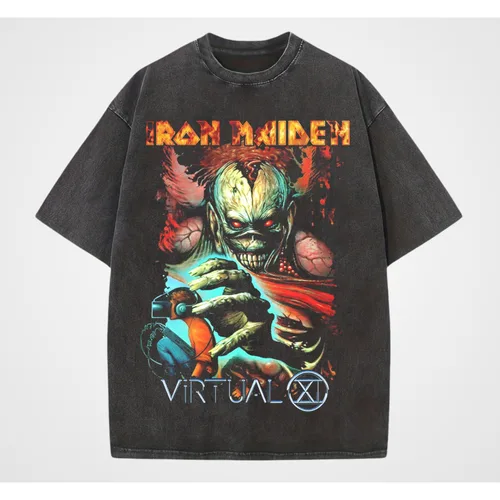 Camiseta Vintage LRON Maiden Iron Lady Rock lavada para hombres y mujeres, camiseta Retro americana lavada Hip Hop Street, media manga corta a la moda