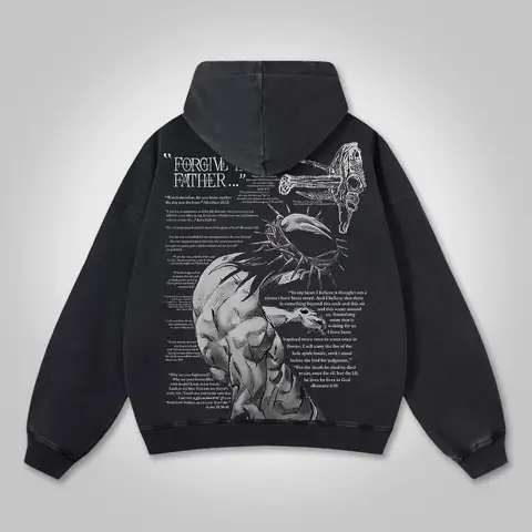 그들을 용서하십시오 아버지 그래픽 Acid Washed Oversized 까마귀 남성 의류 운동복 anime 까마귀 그들을 용서하십시오 아버지 그래픽 Acid Washed Oversized 까마귀 남성 의류 운동복 anime 까마귀