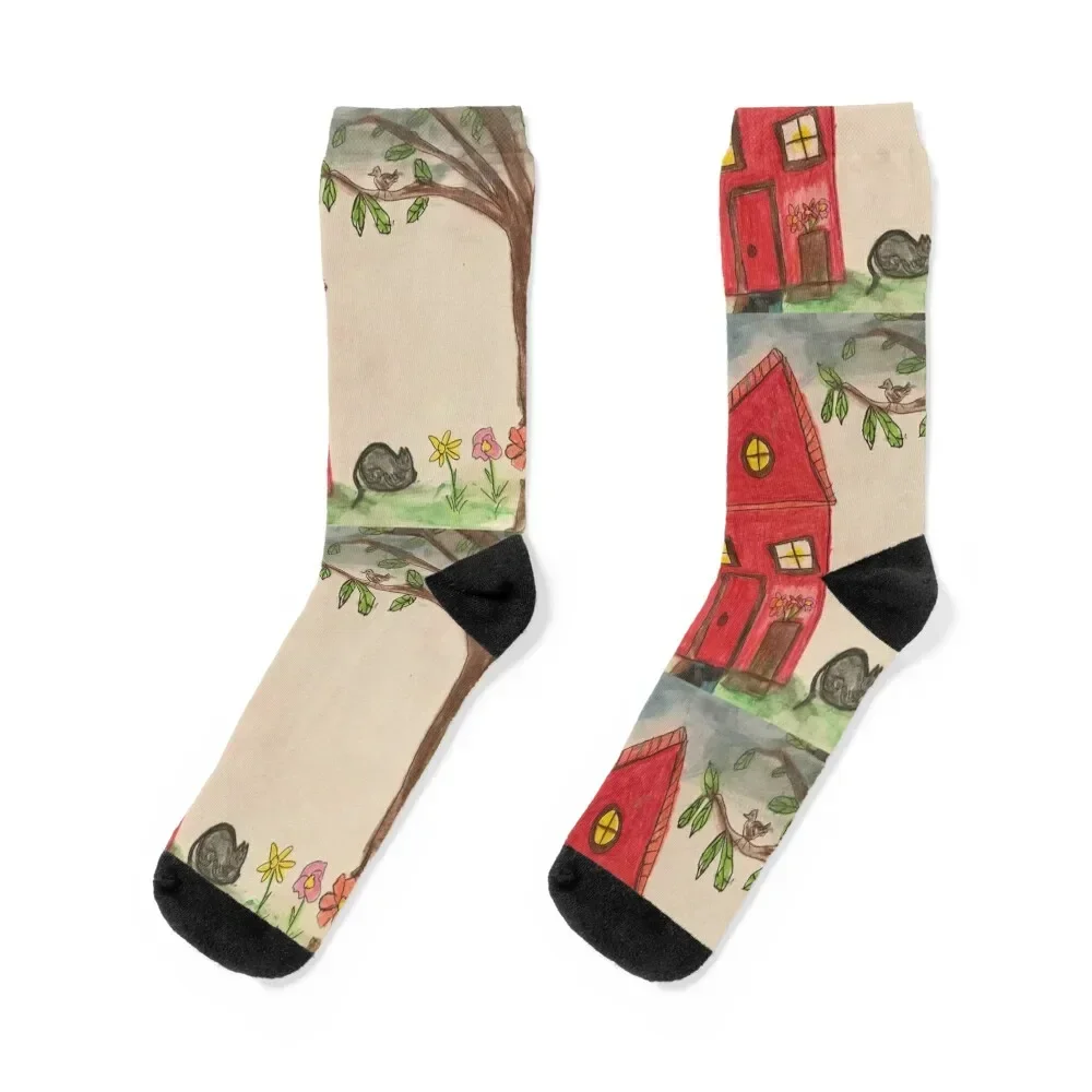

Lil red house Socks snow christmas stocking winter anti slip football Socks For Women Men's