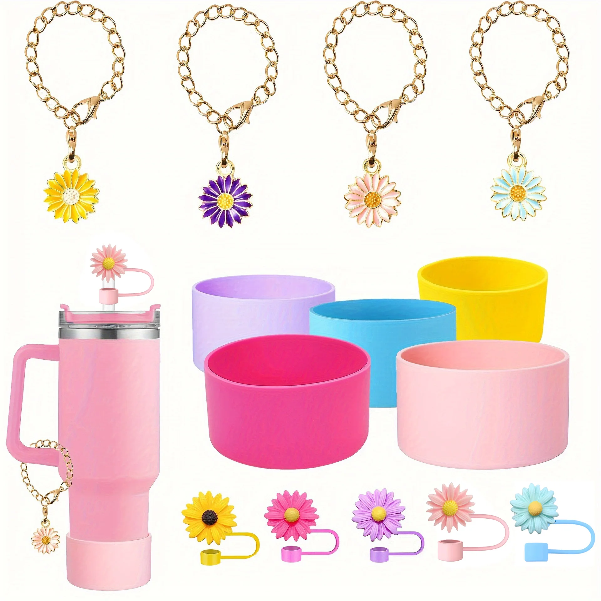3pcs Tumbler Cup Accessories Set for 30oz 40oz Stanley Cup Including Sunflower Straw Cover Topper, Keychain Charm and Boot