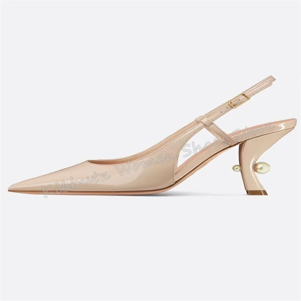 Pearl Kitten Heels Pumps Patent Leather Fashion Elegant Concise Sexy Luxury Party Dress Women Shoes Pointed Toe Slip-On Newest