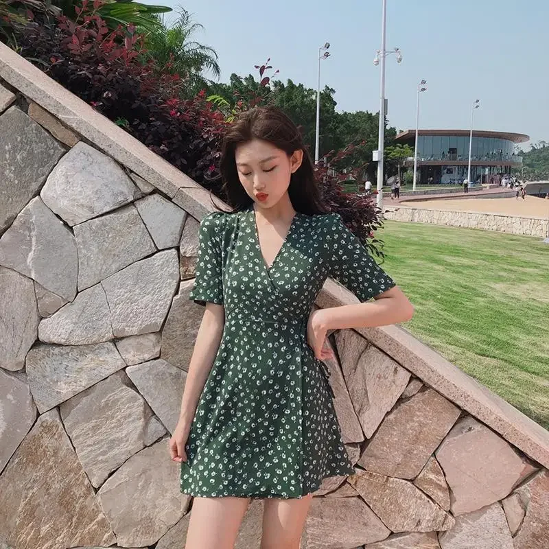 Woman Dress Dresses for Women 2024 Floral Flower Mini Green Clothes Short Sensual Sexy Outfits Promotion New Features of Loose X