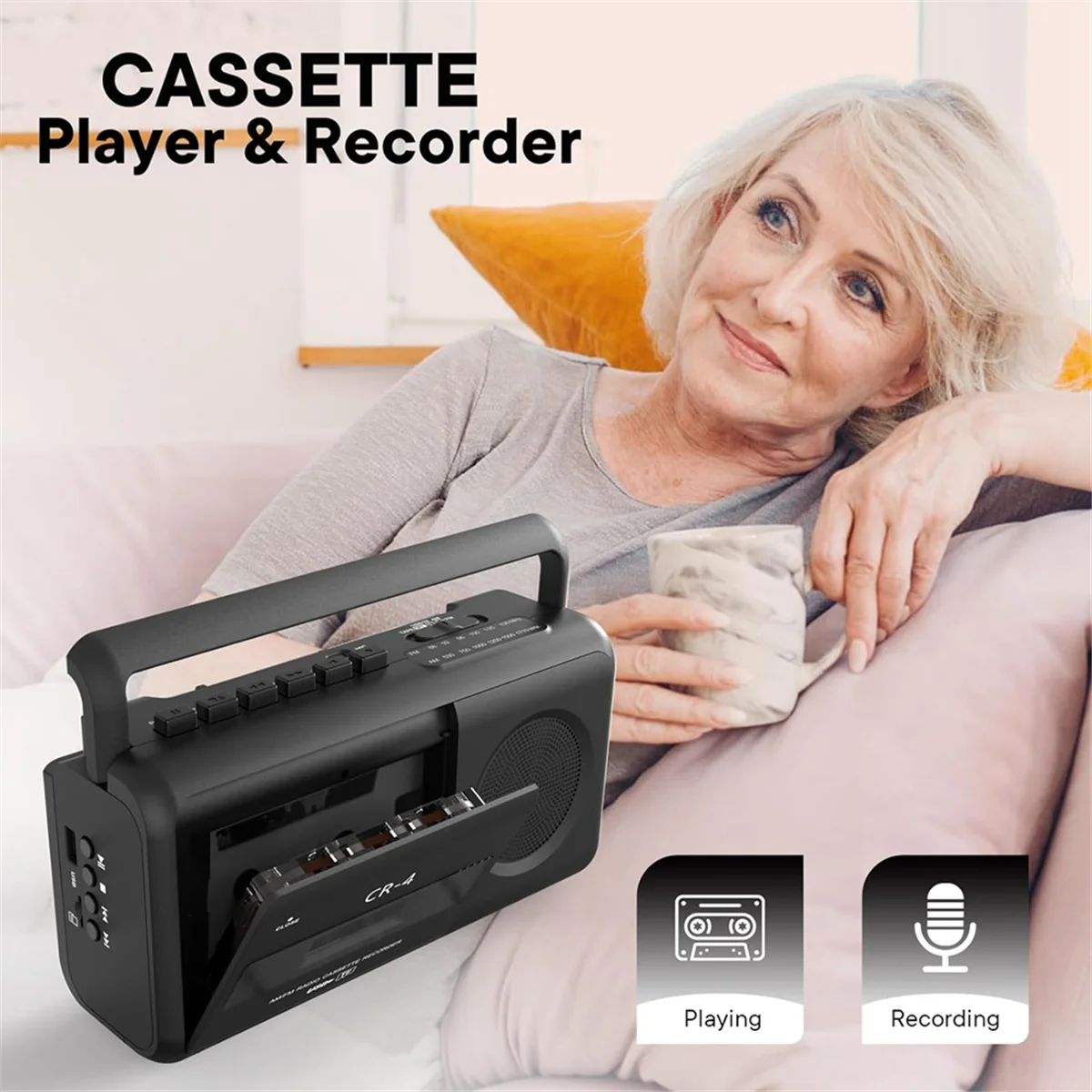 ABAN Portable Cassette Tape Player Recorder, AM/FM Radio Stereo and MP3 Player Recorder for Voice Recording US Plug