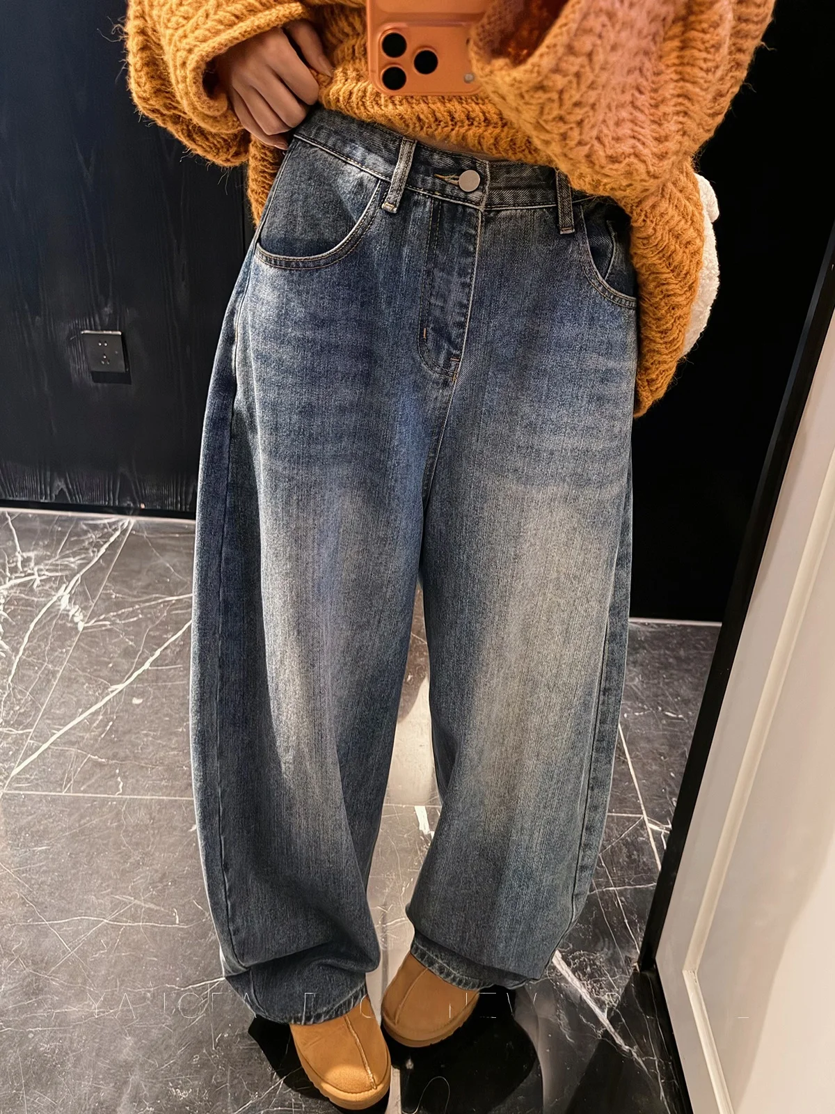 

Повседневные прямые синие джинсы на подкладке Fce, женские джинсовые брюки, осень-зима, новые утягивающие джинсы свободного покроя