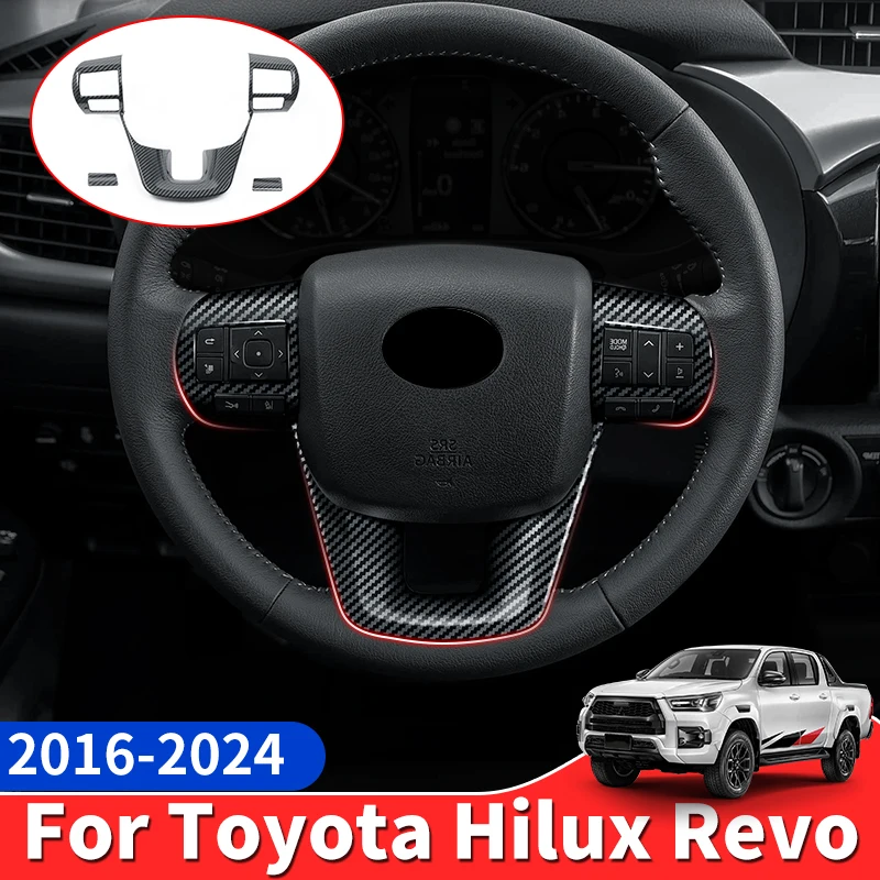 

For Toyota 2016-2024 Hilux Revo Steering Wheel Decorative Frame Trim Carbon Fiber Pattern ABS Interior protection Accessories