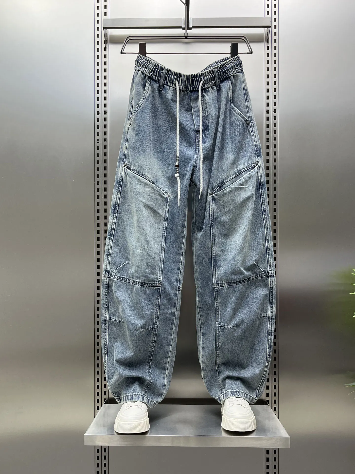 

Мужские джинсы свободного кроя с широкими штанинами, весна 2026, модные повседневные рабочие брюки с множеством карманов