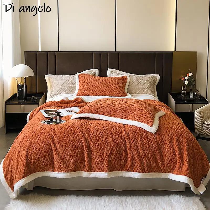 

Solid Color Soft Lamb Wool Blanket Winter Bed Sheet Leisure Nap Blanket Throw Blankets Double Layer Warm Cashmere Bedding #/