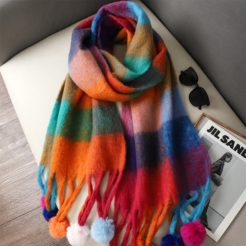 2024 Luxury Brand Cashmere Womens Scarf Winter Thick warm Solid Wraps Female Pashmina Long Tassel Female Bufandas Thick Blanket