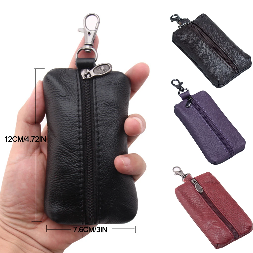 Men Car Key Case Leather Wallets Coin Purse Soft Zipper Bag Keychain Cover For Money Pocket Thin Wallets Ring Pouch Card Purse