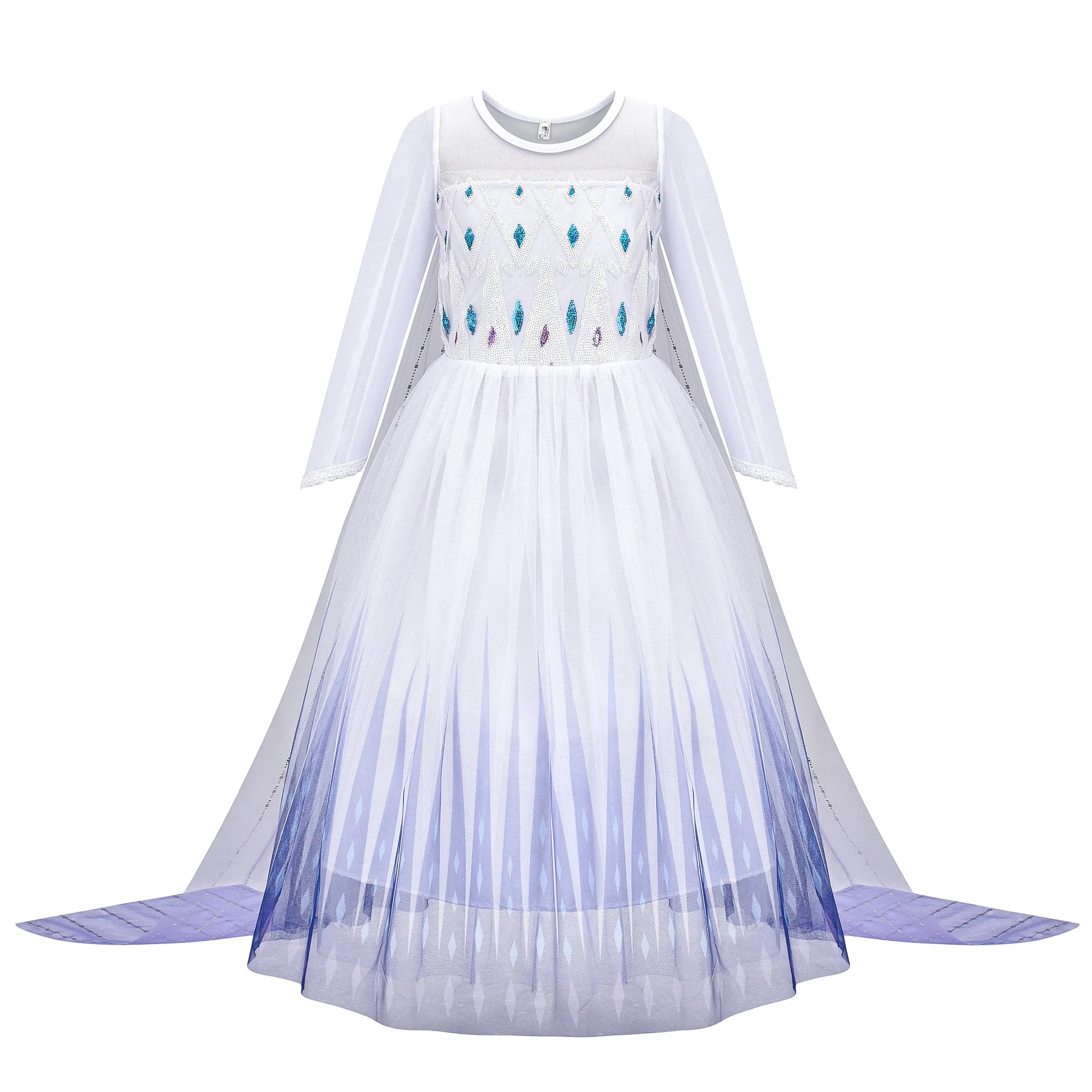 Winter Fall Kid Birthday Party Princess White Dress Elsa Long sleeves Sequined Mesh Vestidos Cosplay Dress Carnival Girl Dress