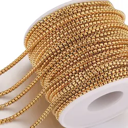 2M Width 2mm Stainless Steel Gold Plated Box Chains DIY Necklace Bracelet Making Handmade Jewelry Making Supplies Wholesale Bulk