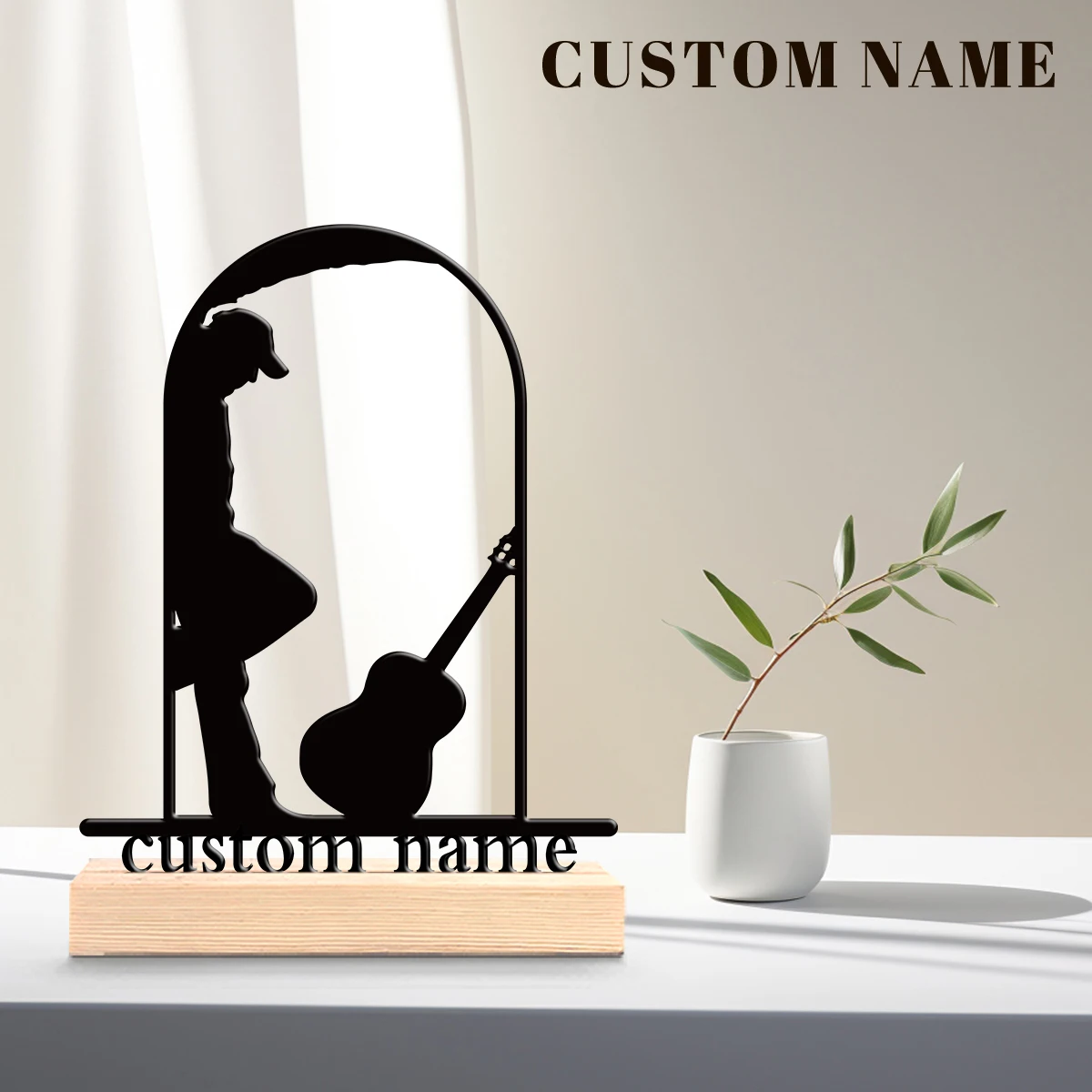 1pc Fashionable Personalized Custom Metal Statue Custom Content With Wooden Base Holiday Gifts for Family and Friends