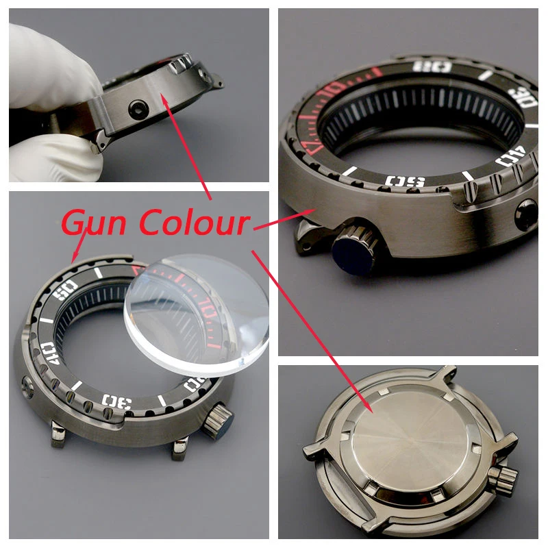 MOD Grey Tunas Canned Watch Case with Gun Color Fit NH34 NH35 NH36 Stainless Steel Watch Parts Sapphire Crystal Case