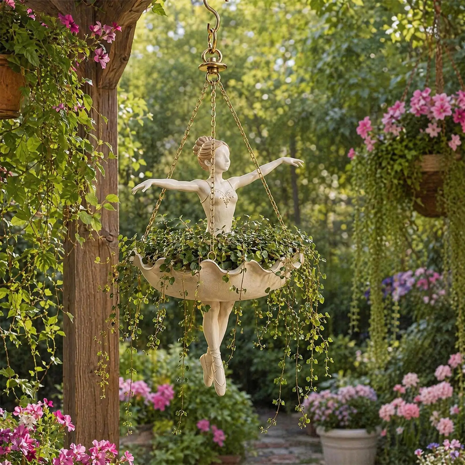 Resin Ballerina Hanging Planter 360 Rotating Flower Pot Indoor Outdoor Decorative Hanging Basket Home Garden Decor Art