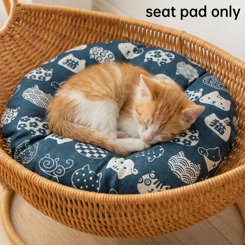 Rattan Weaving Cat Basket Bed With Soft Cushion Round Donut Design Cozy Warm Comfortable Sleeping Nest For Cats And Dogs