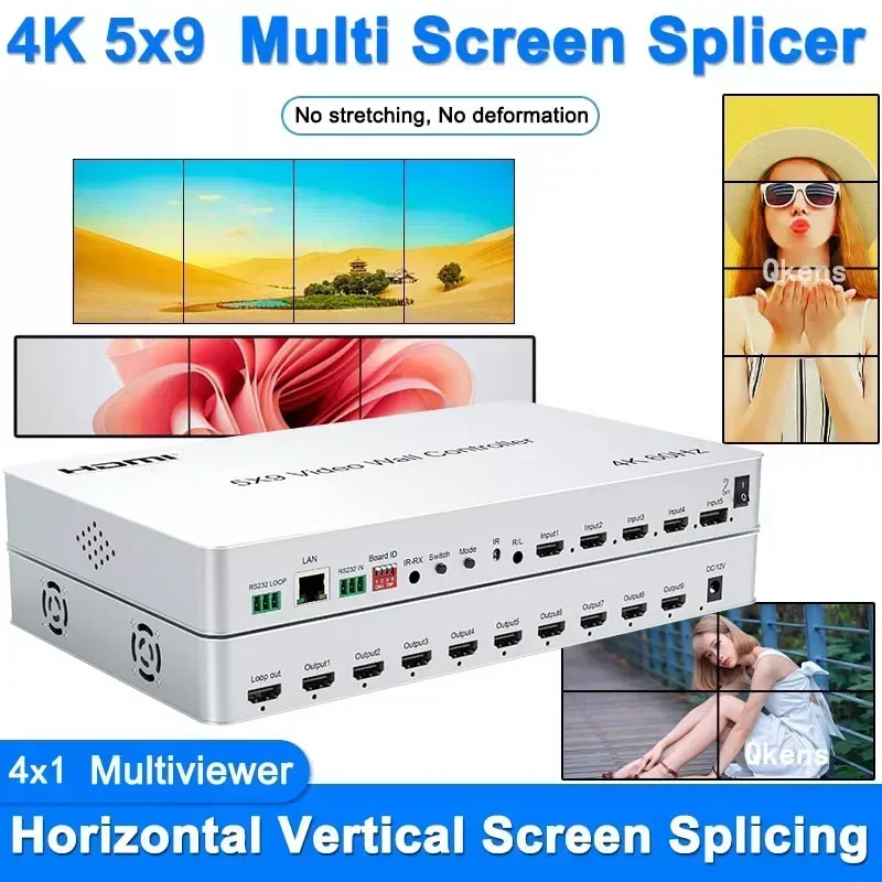 4K 5x9 kontroler ściany wideo Splicer telewizyjny 1x3 1x4 1x5 1x6 poziomy ekran pionowy ekran 2x2 3x3 Splicing 4x1 HDMI Multivewer