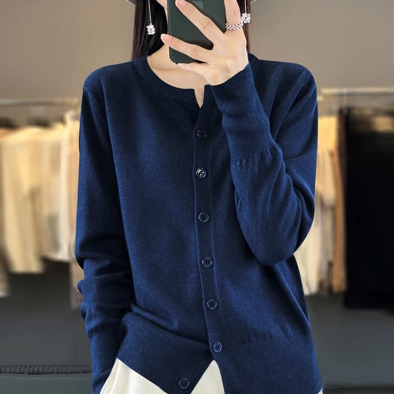 Autumn And Winter New Cashmere Cardigan Women Solid Color Sweater Loose O-Neck Knitted Cashmere Cardigan Sweater Women