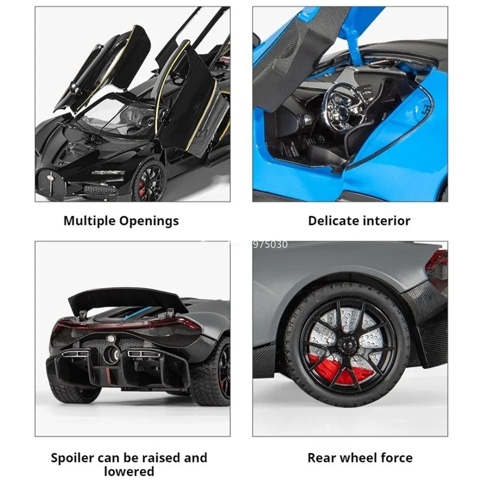 รถของเล่นบูกัตติ ทูร์บิญอง ขนาด 1:24 พร้อมระบบดึงหลัง มีไฟ มีเสียงเพลง รถสปอร์ตจิ๋ว สามารถพ่นละอองน้ำได้ เหมาะสำหรับเด็กเพื่อการศึกษาและความบันเทิง