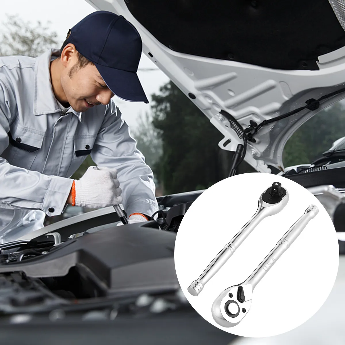 72 Teeth -V Ratchet Wrench Quick Release Socket Spanner Two-Way Design Tool for Tight Spots Home Professional