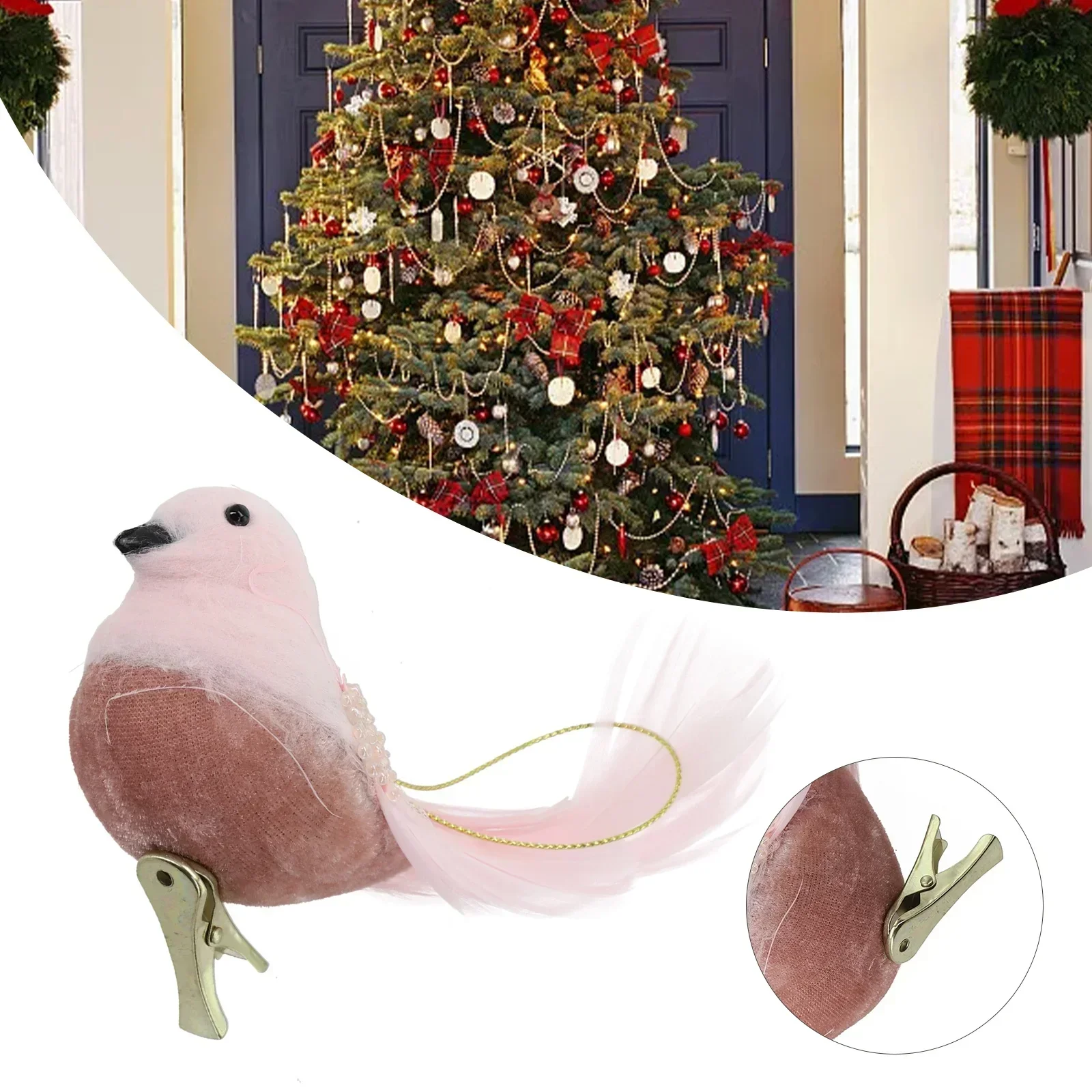 

Captivating Pink Christmas Tree Pendant Simulated Foam Feather Bird Decoration Handcrafted for Festive Enhancements