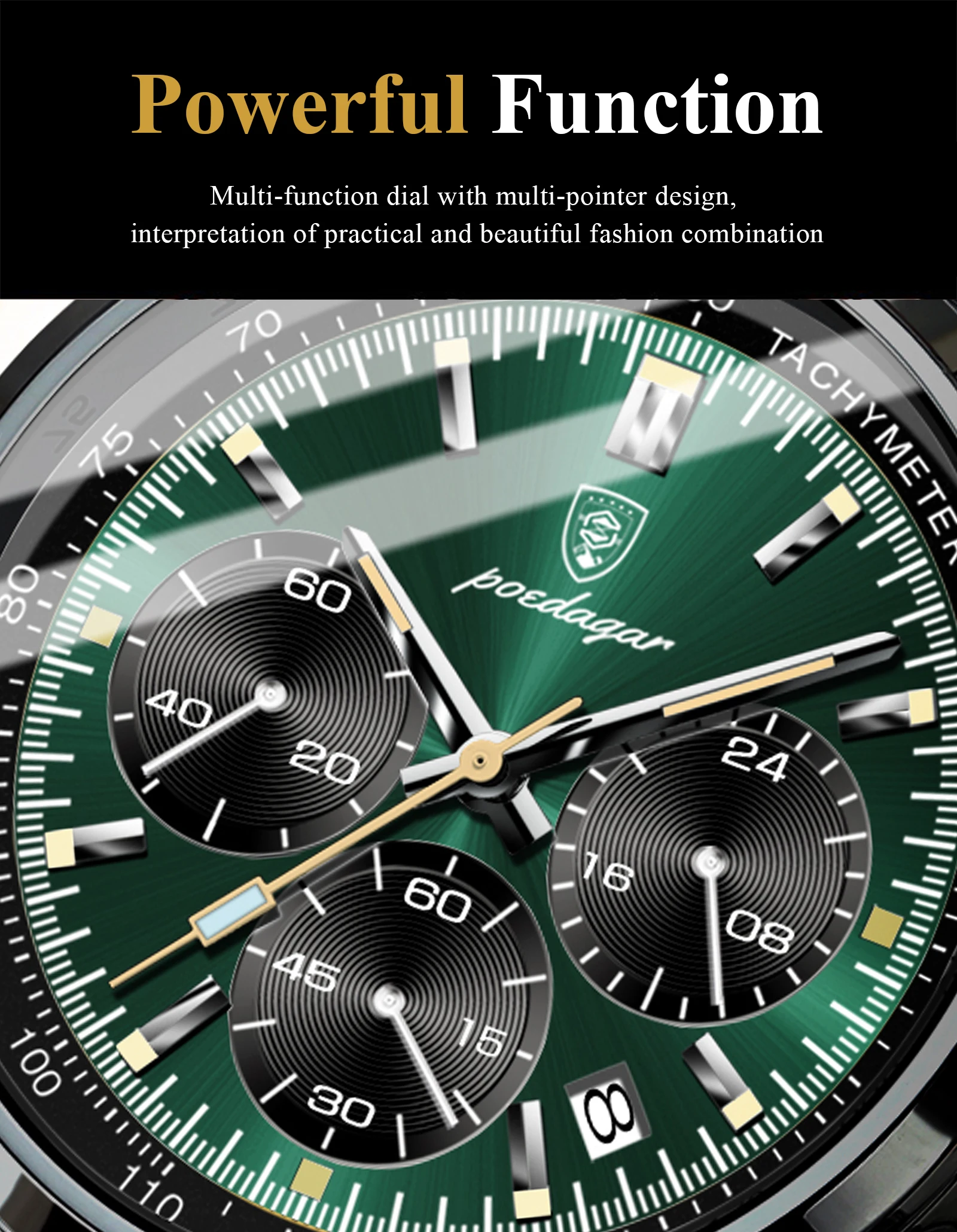 POEDAGAR Top Luxus Männer Uhr Wasserdicht Leucht Datum Chronograph Mode herren Quarzuhr Edelstahl Sport Mann Uhren – Detail 8