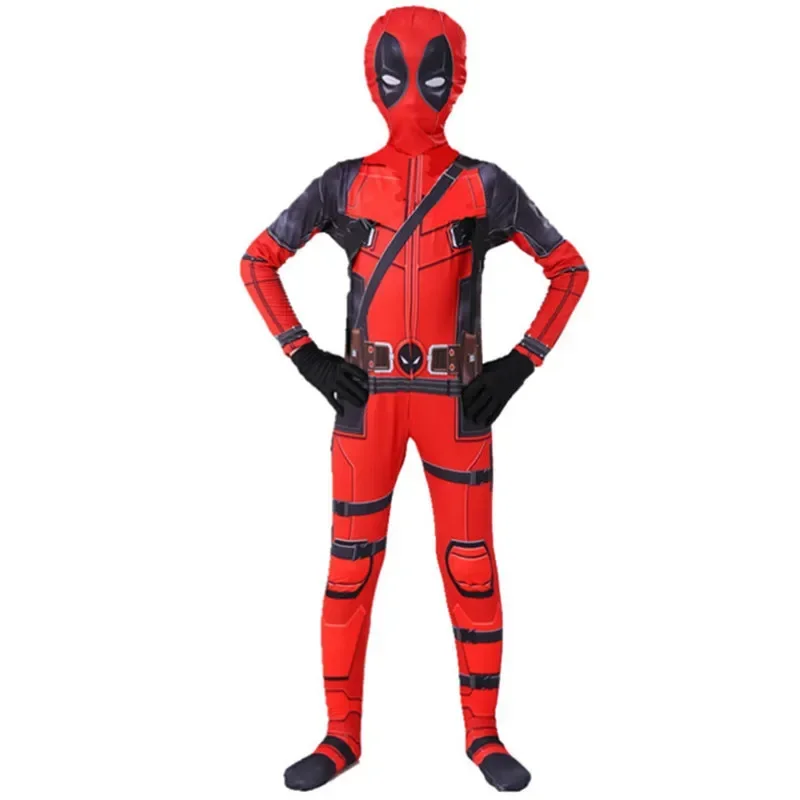 Costume da supereroe Deadpool Tuta cosplay di Halloween Ragazzi Fantasy Movie Personaggio Maschera Collant con spada e borsa Set da vacanza