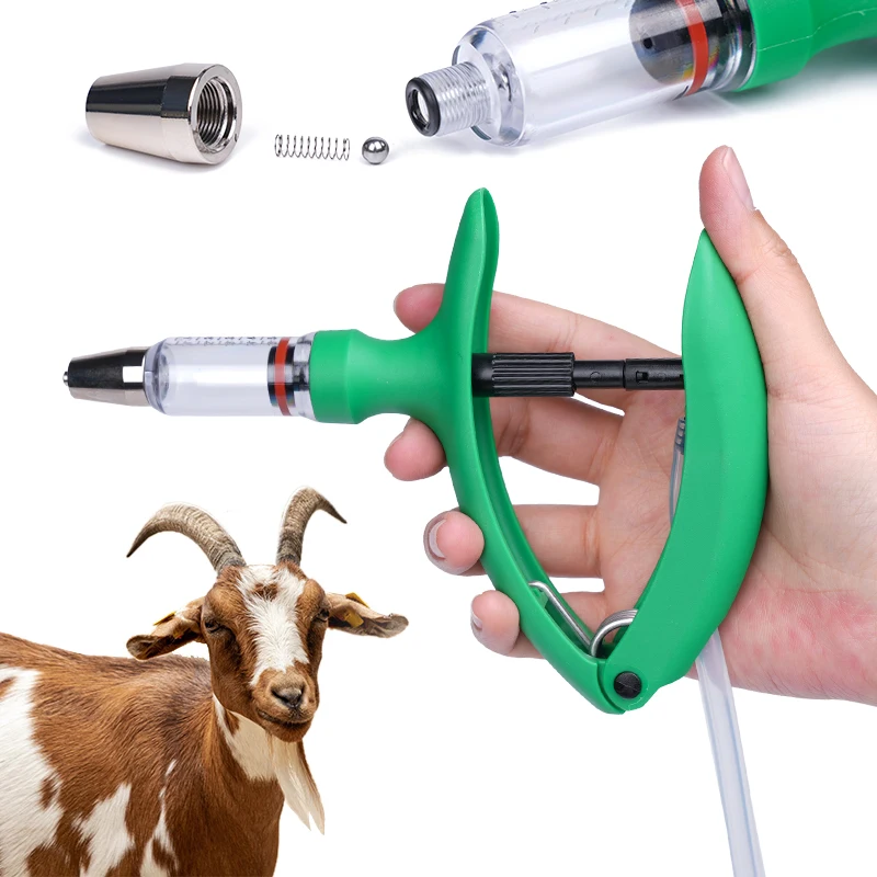 

2ml/5ml Animal Veterinary Continuous Syringe Injection Adjustable With catheter Feeding Vaccine Device Free Needle Farm Tools