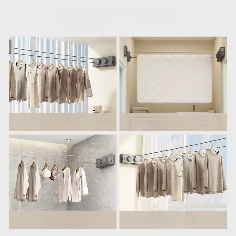 

Non perforated invisible retractable drying rope for hanging clothes on the balcony and shrinking drying racks in the bathroom