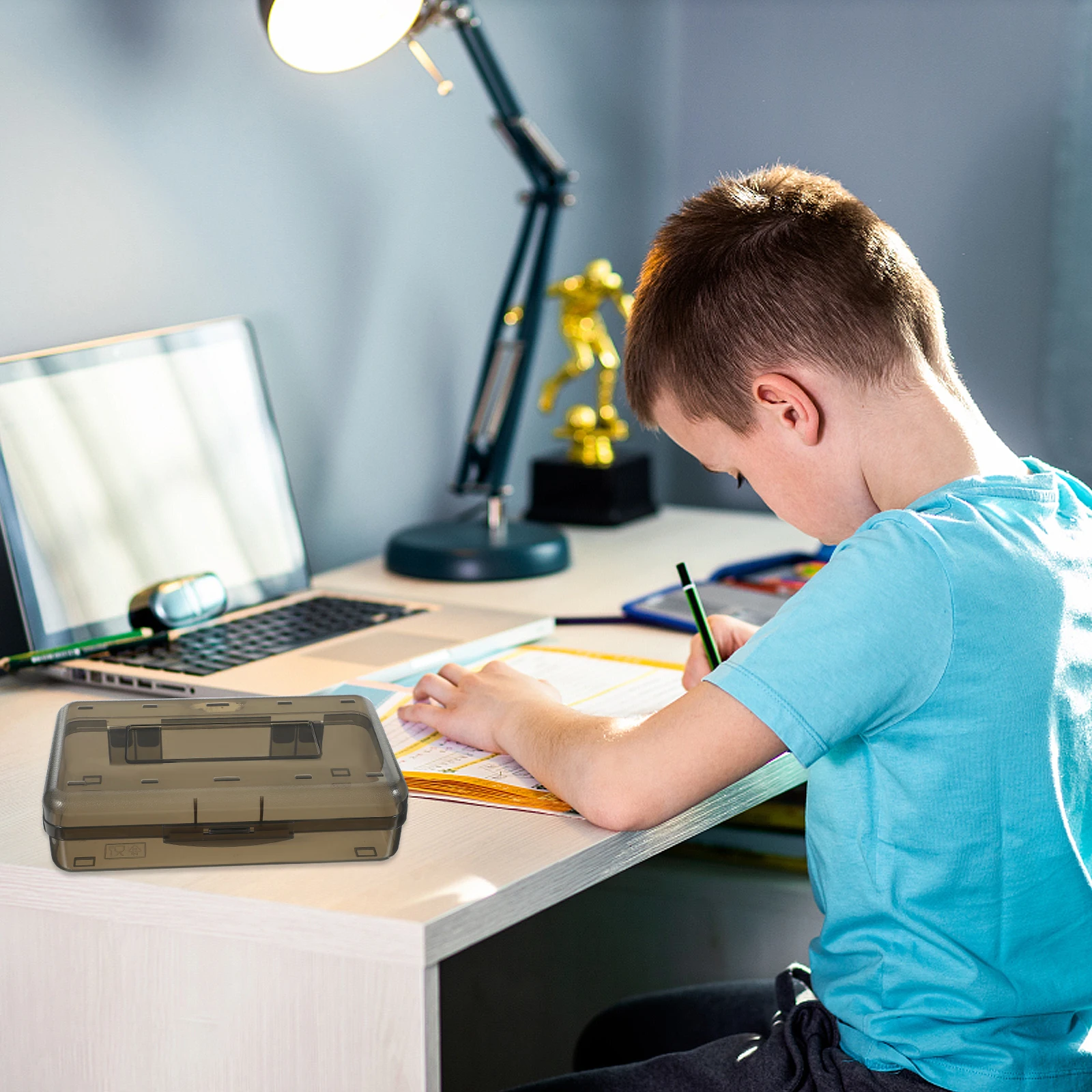 

Clear Box Large Capacity Plastic Organizer Portable Pen Storage Container Lightweight Stationery Holder For School Office Simple